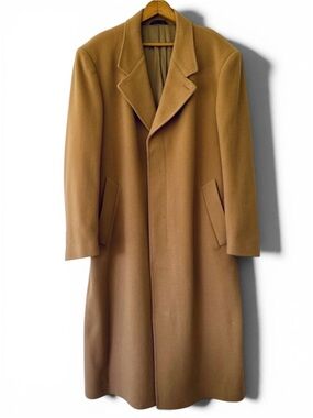 Battaglia Camel Cashmere Blend Top Coat Men’s Large Made in Italy Wool Overcoat
